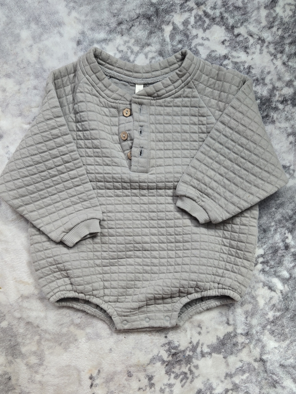Quincy Mae Quilted Light Gray One-Piece Bodysuit